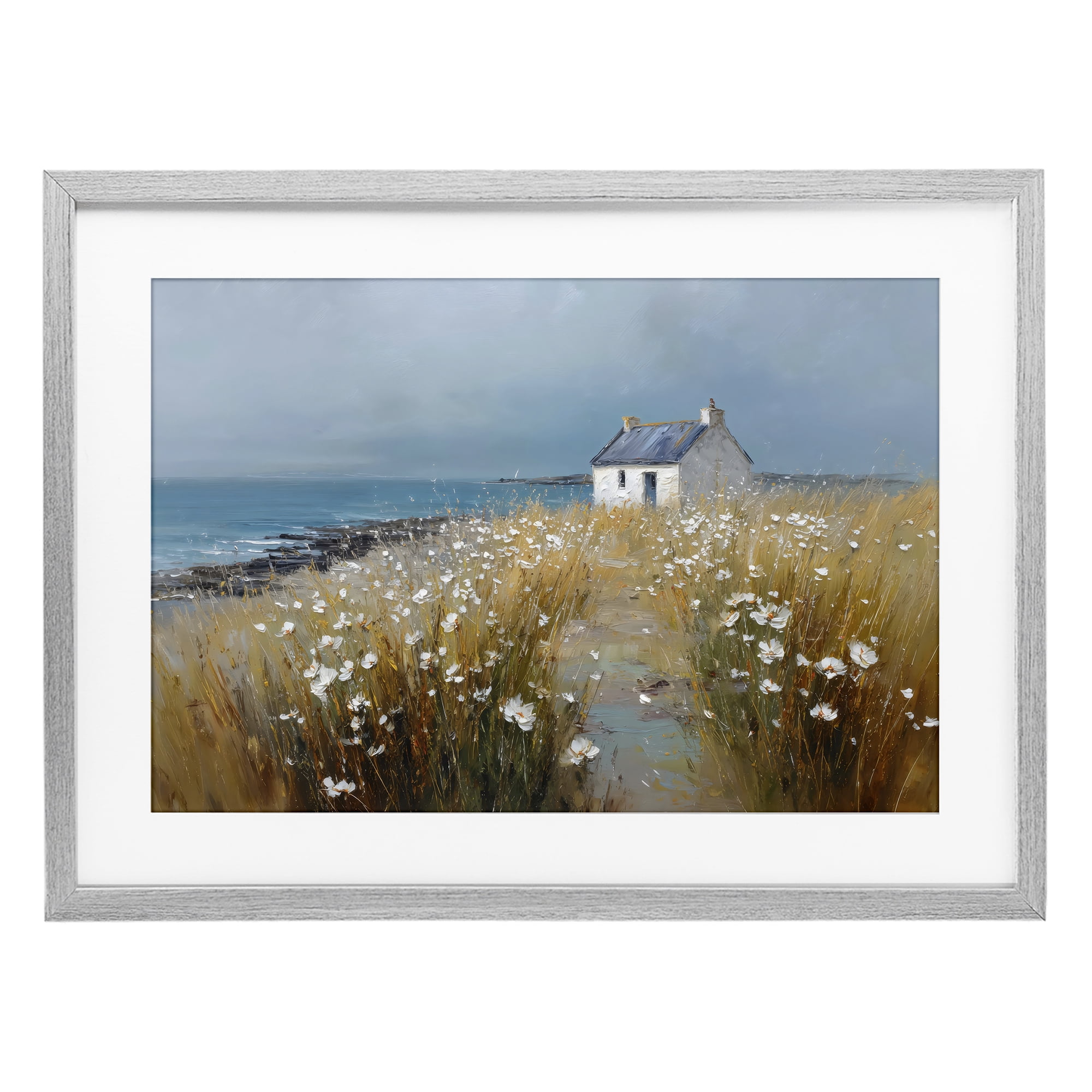 Stupell Industries Oceanfront Cottage Wildflowers Gray Framed Print Under Glass, design by Petal Prints Design