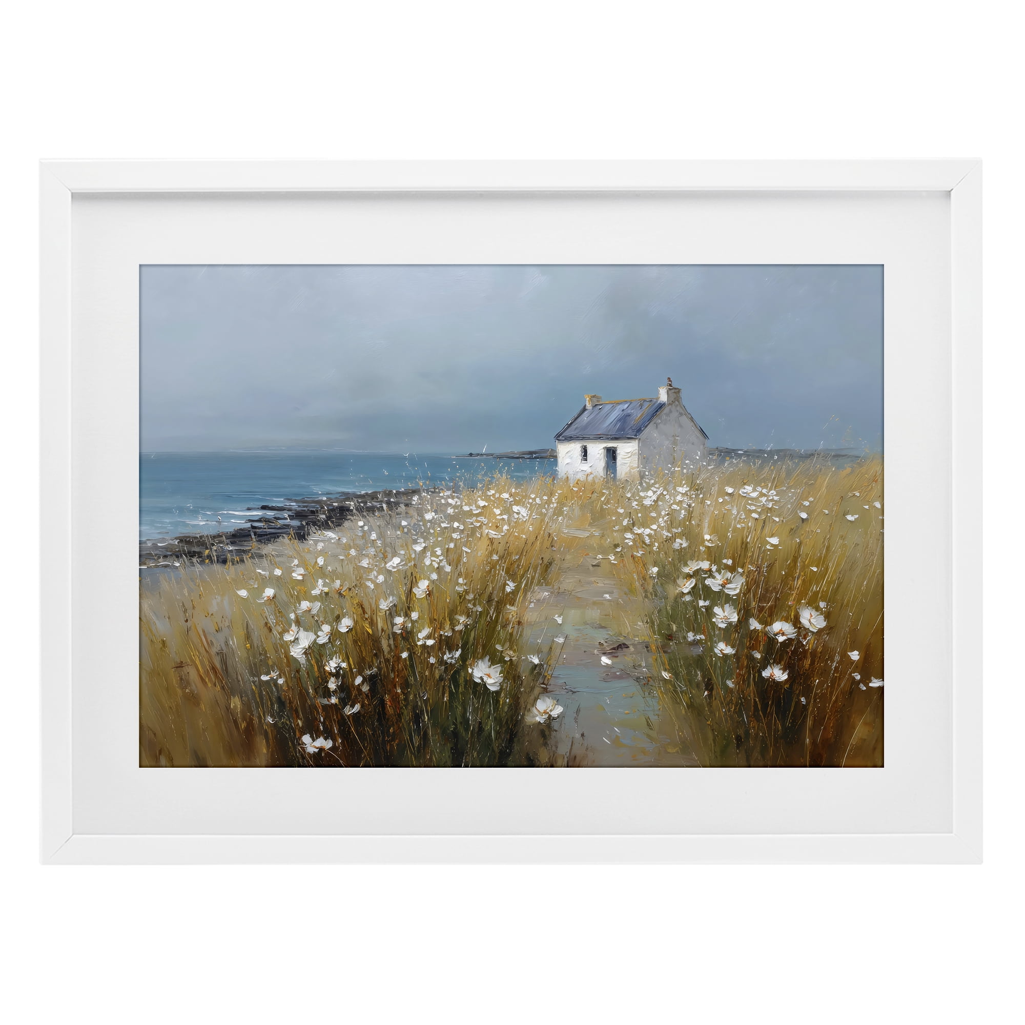 Stupell Industries Oceanfront Cottage Wildflowers White Framed Print Under Glass, design by Petal Prints Design