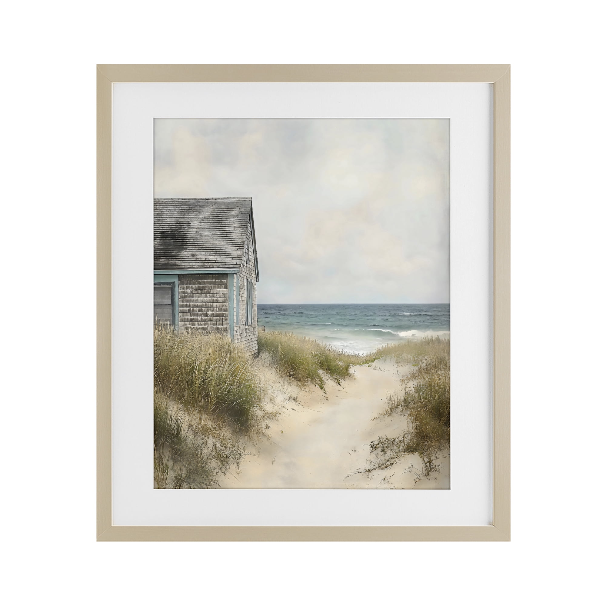 Stupell Industries Oceanfront Cottage on Dune Path Birch Framed Print Under Glass, design by Creative Studio