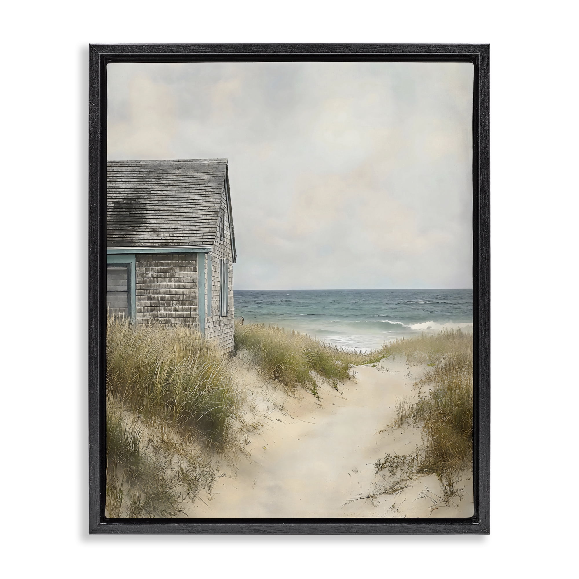 Stupell Industries Oceanfront Cottage on Dune Path Black Framed Floater Canvas Wall Art, design by Creative Studio