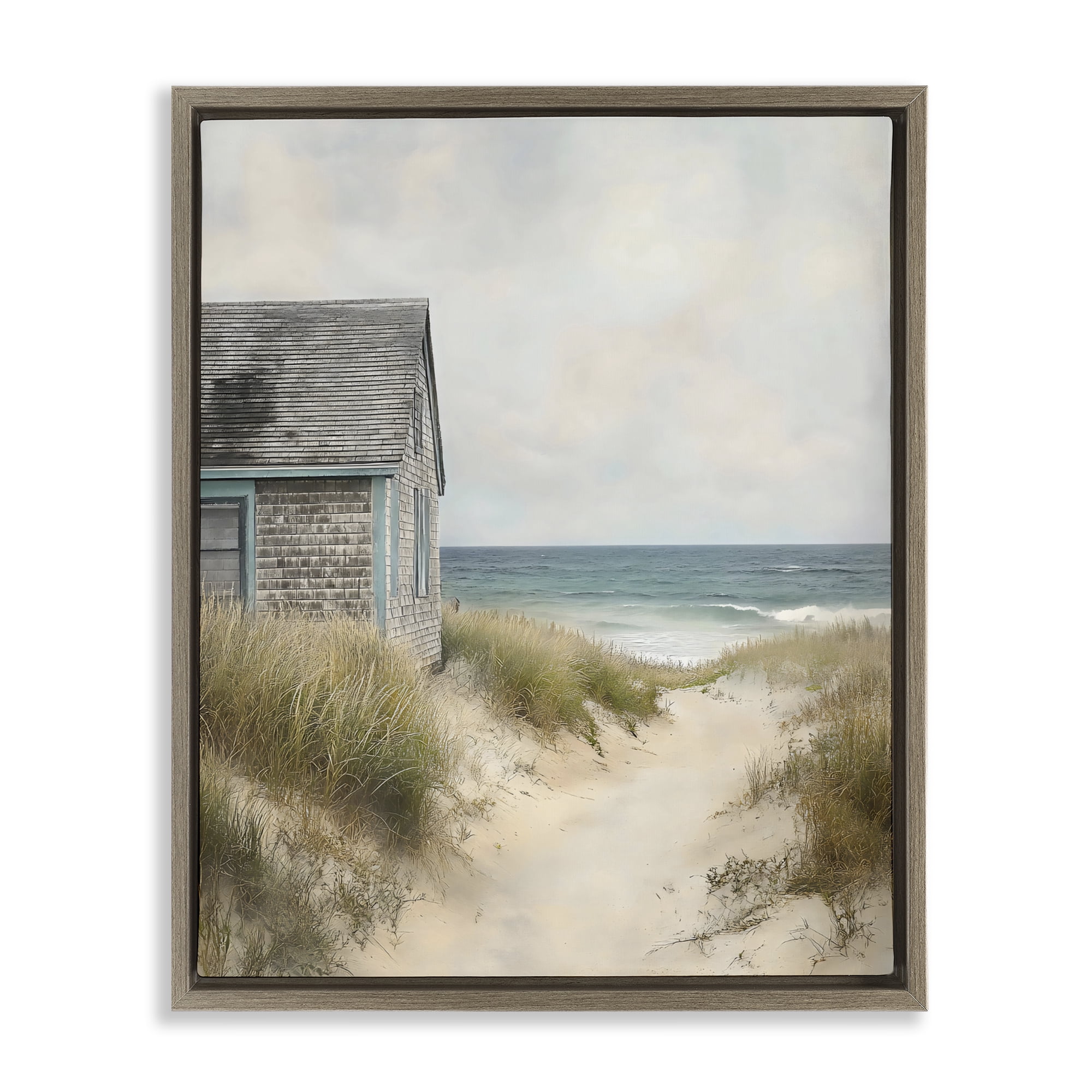 Stupell Industries Oceanfront Cottage on Dune Path Brown Framed Floater Canvas Wall Art, design by Creative Studio