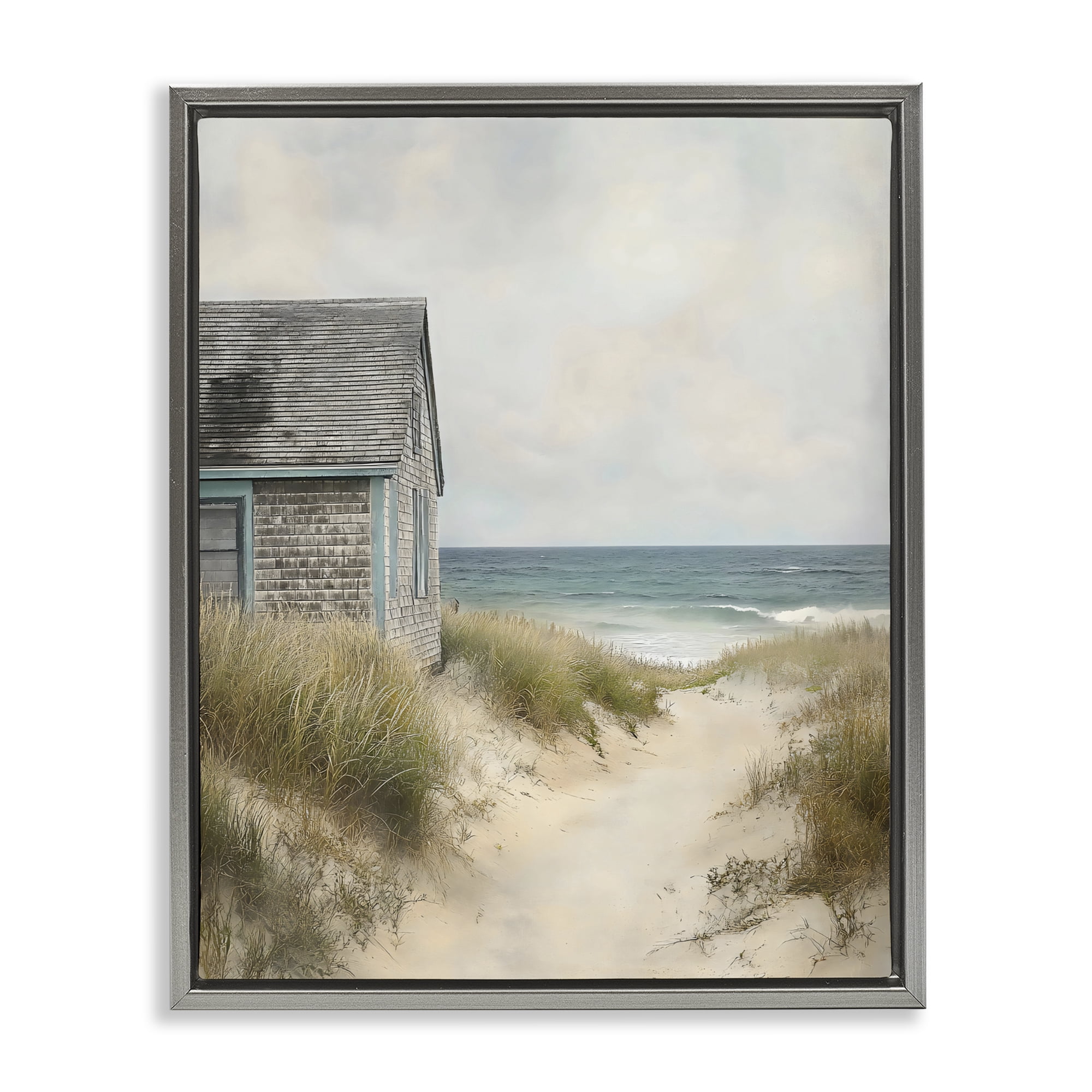 Stupell Industries Oceanfront Cottage on Dune Path Gray Framed Floater Canvas Wall Art, design by Creative Studio