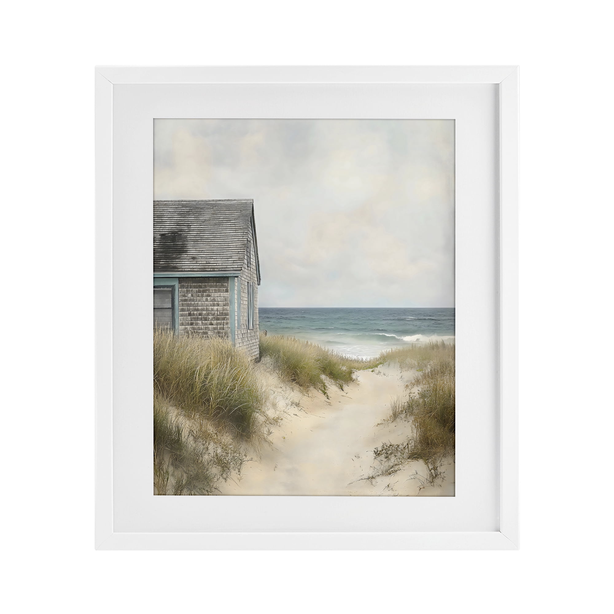 Stupell Industries Oceanfront Cottage on Dune Path White Framed Print Under Glass, design by Creative Studio