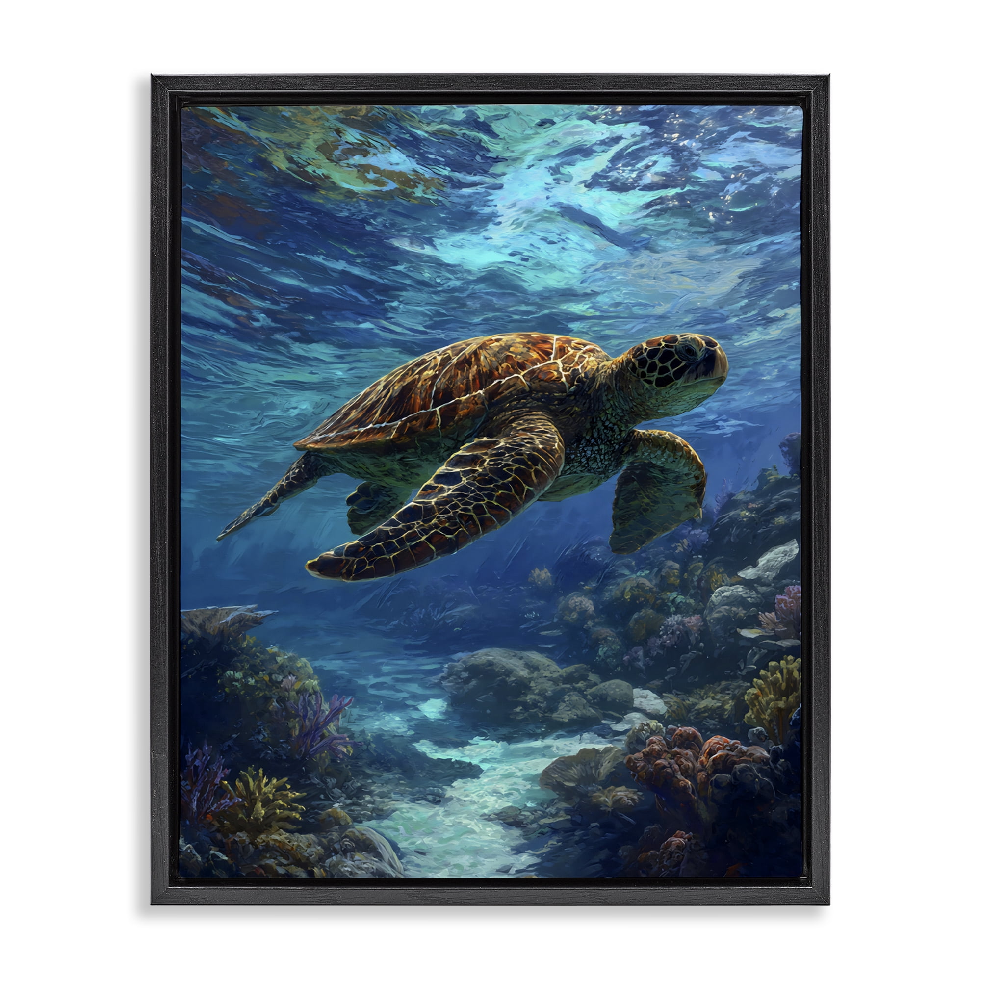 Stupell Industries Oceanic Adventurer Tortoise Black Framed Floater Canvas Wall Art, design by Franklyn Gregory