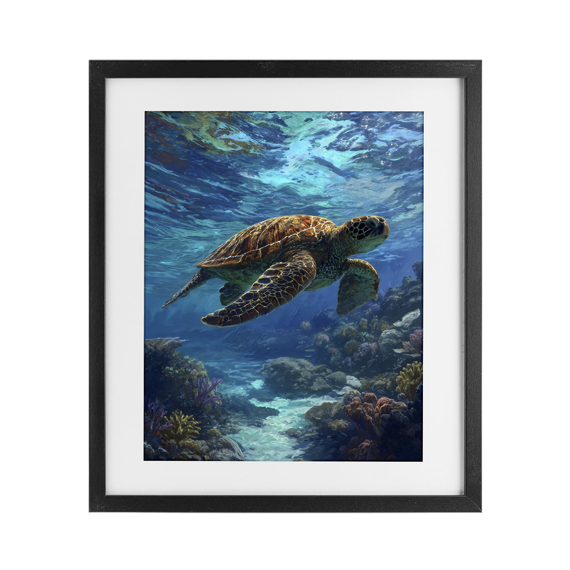 Stupell Industries Oceanic Adventurer Tortoise Black Framed Print Under Glass, design by Franklyn Gregory