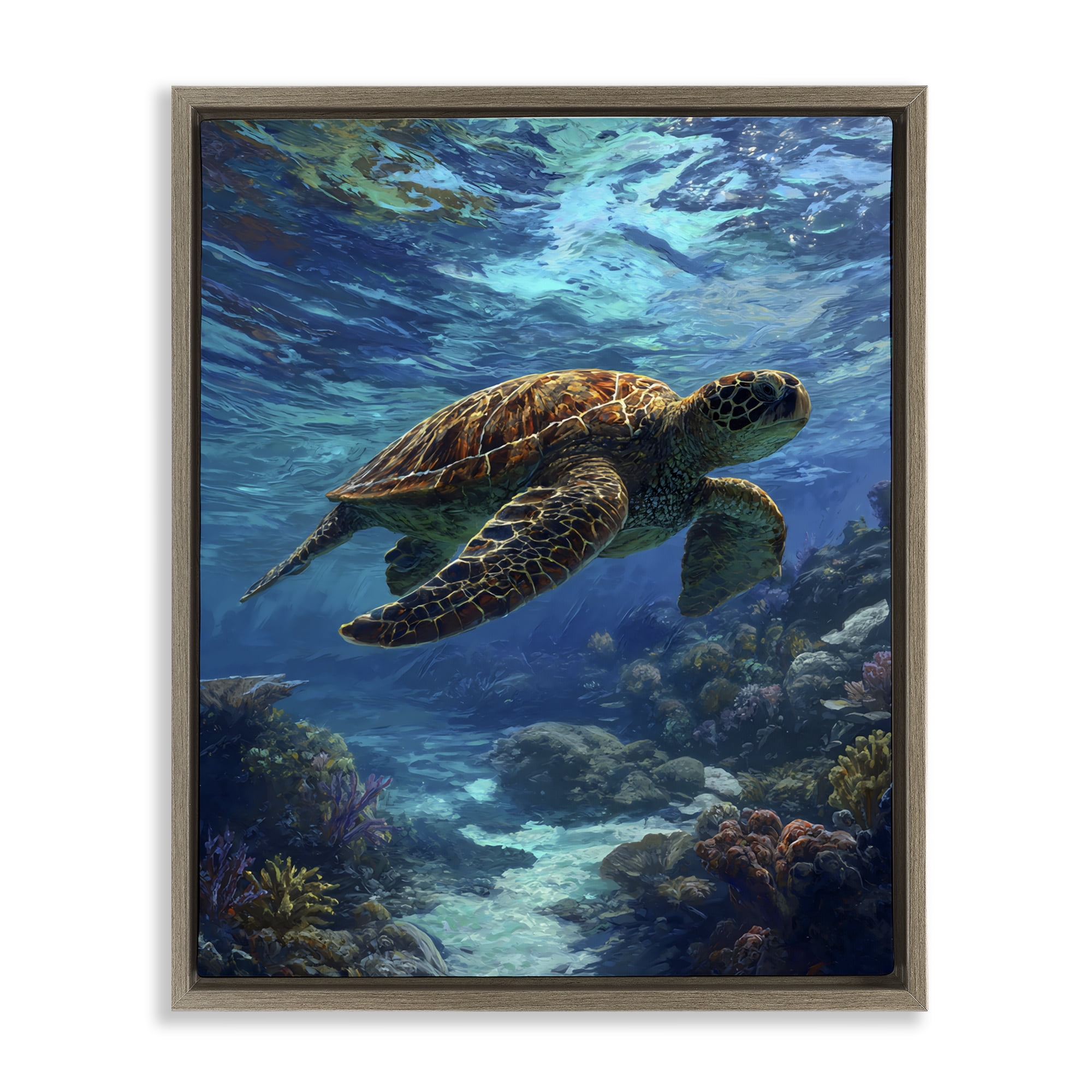 Stupell Industries Oceanic Adventurer Tortoise Brown Framed Floater Canvas Wall Art, design by Franklyn Gregory