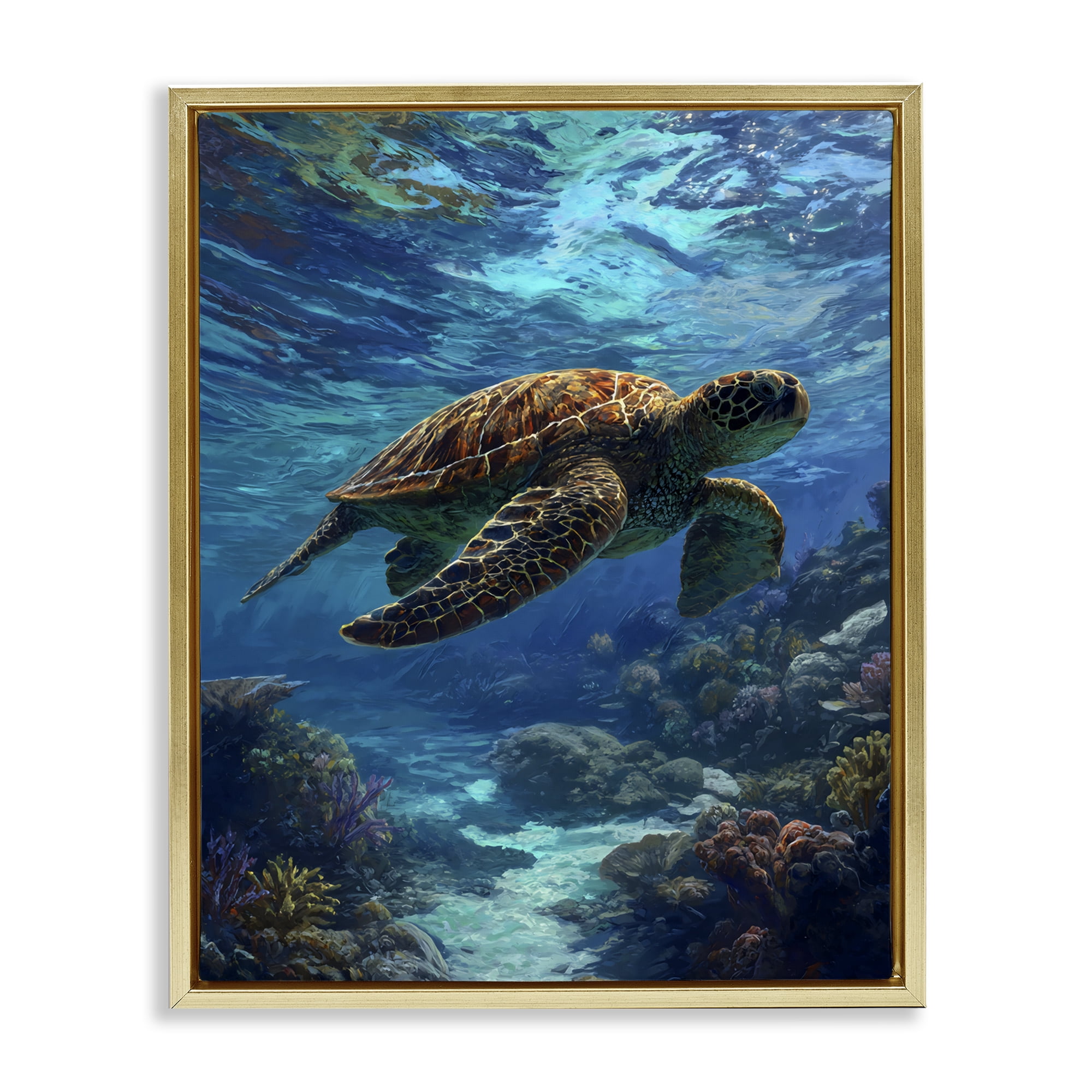 Stupell Industries Oceanic Adventurer Tortoise Gold Framed Floater Canvas Wall Art, design by Franklyn Gregory