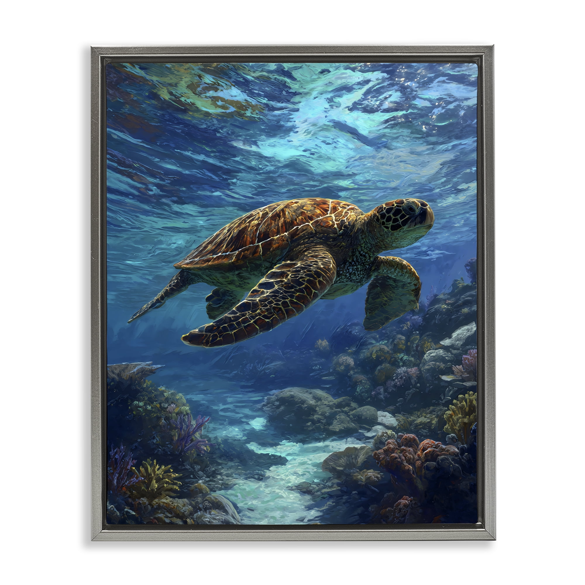 Stupell Industries Oceanic Adventurer Tortoise Gray Framed Floater Canvas Wall Art, design by Franklyn Gregory