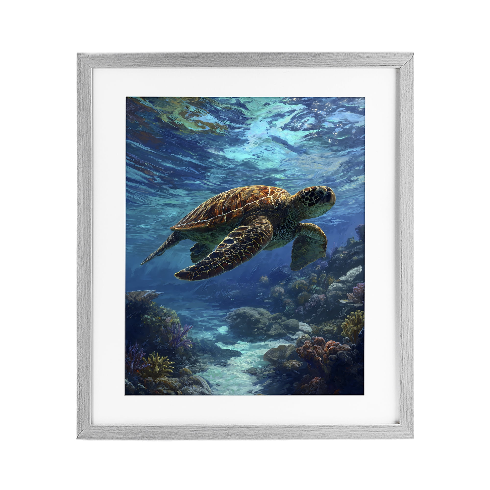 Stupell Industries Oceanic Adventurer Tortoise Gray Framed Print Under Glass, design by Franklyn Gregory