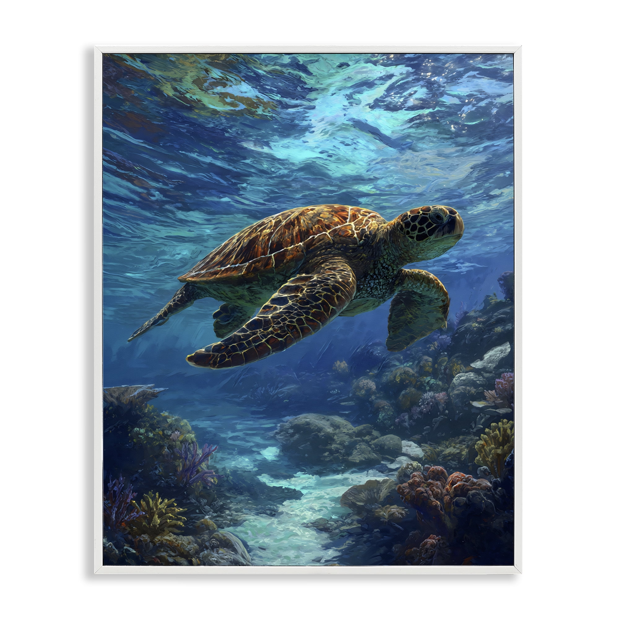 Stupell Industries Oceanic Adventurer Tortoise White Framed Giclee Art, design by Franklyn Gregory