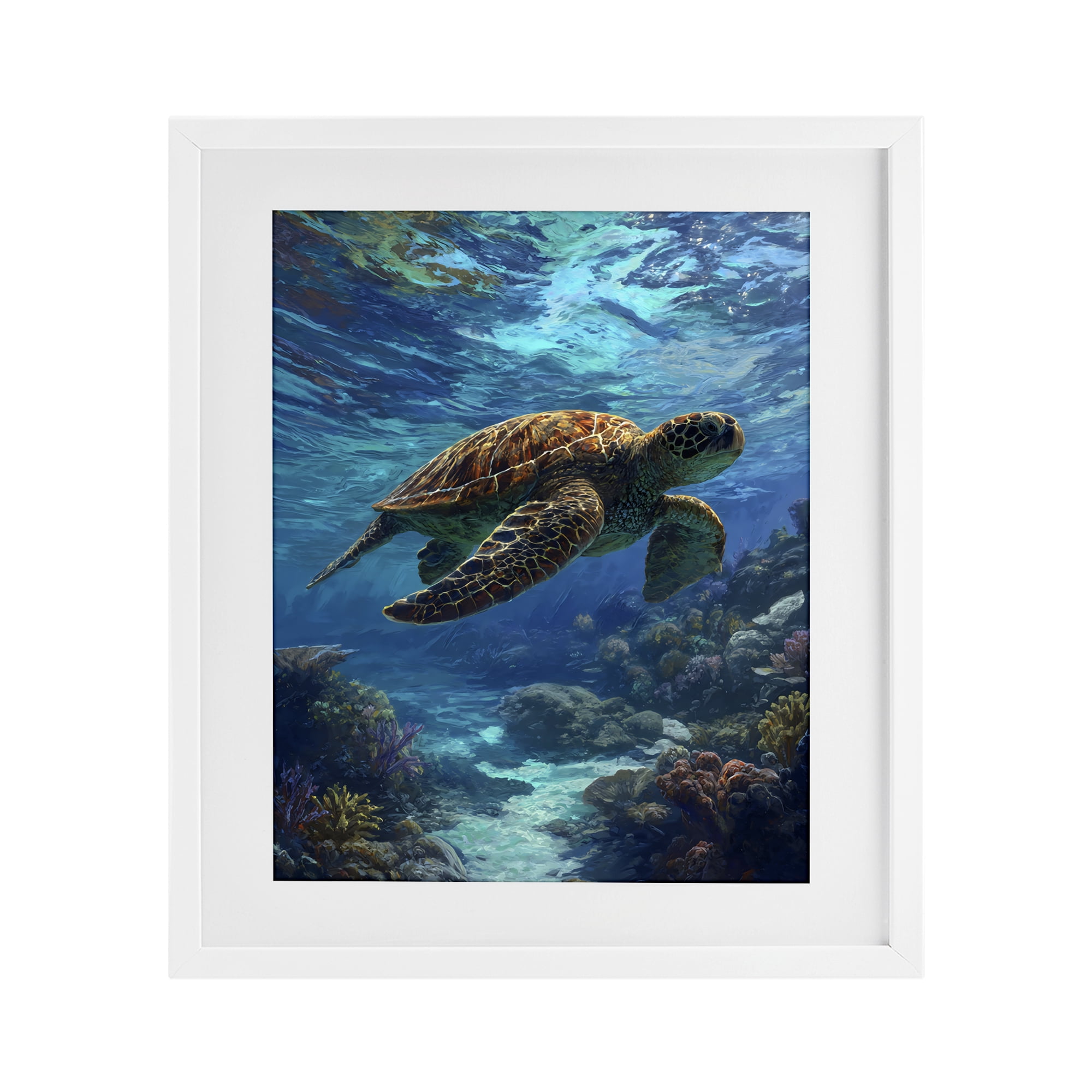 Stupell Industries Oceanic Adventurer Tortoise White Framed Print Under Glass, design by Franklyn Gregory