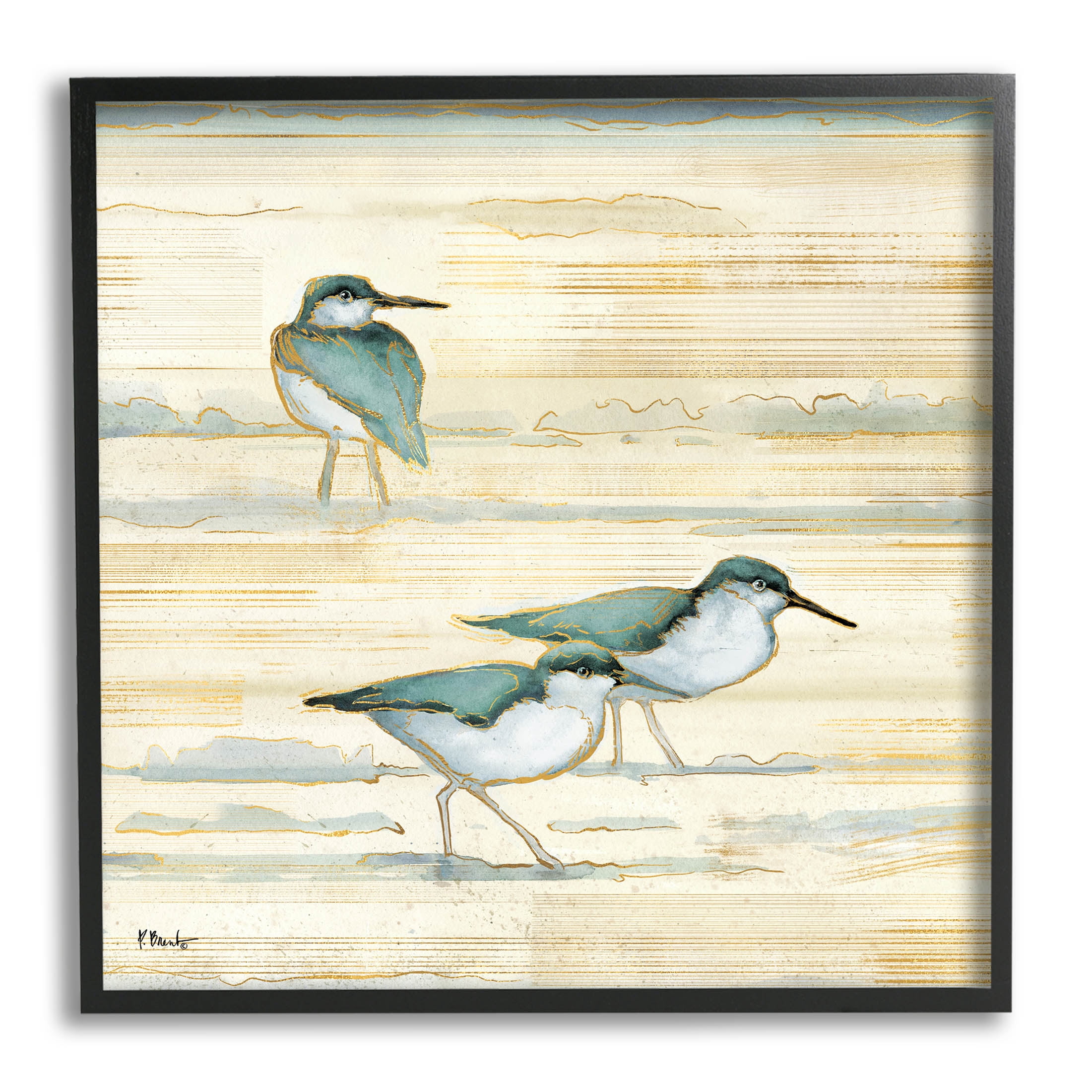 Stupell Industries Oceanside Sandpipers Beach Birds Graphic Art Black Framed Art Print Wall Art, Design by Paul Brent
