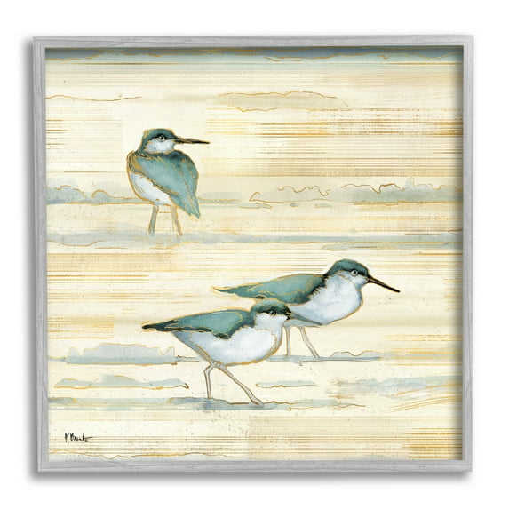 Stupell Industries Oceanside Sandpipers Beach Birds Graphic Art Gray Framed Art Print Wall Art, Design by Paul Brent