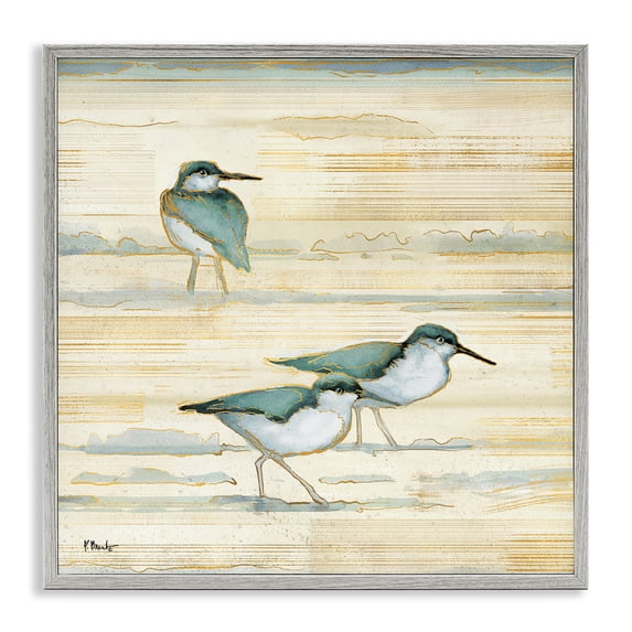 Stupell Industries Transitional Oceanside Sandpipers Beach Birds Gray Framed Giclee Art, 24 x 24, by Paul Brent