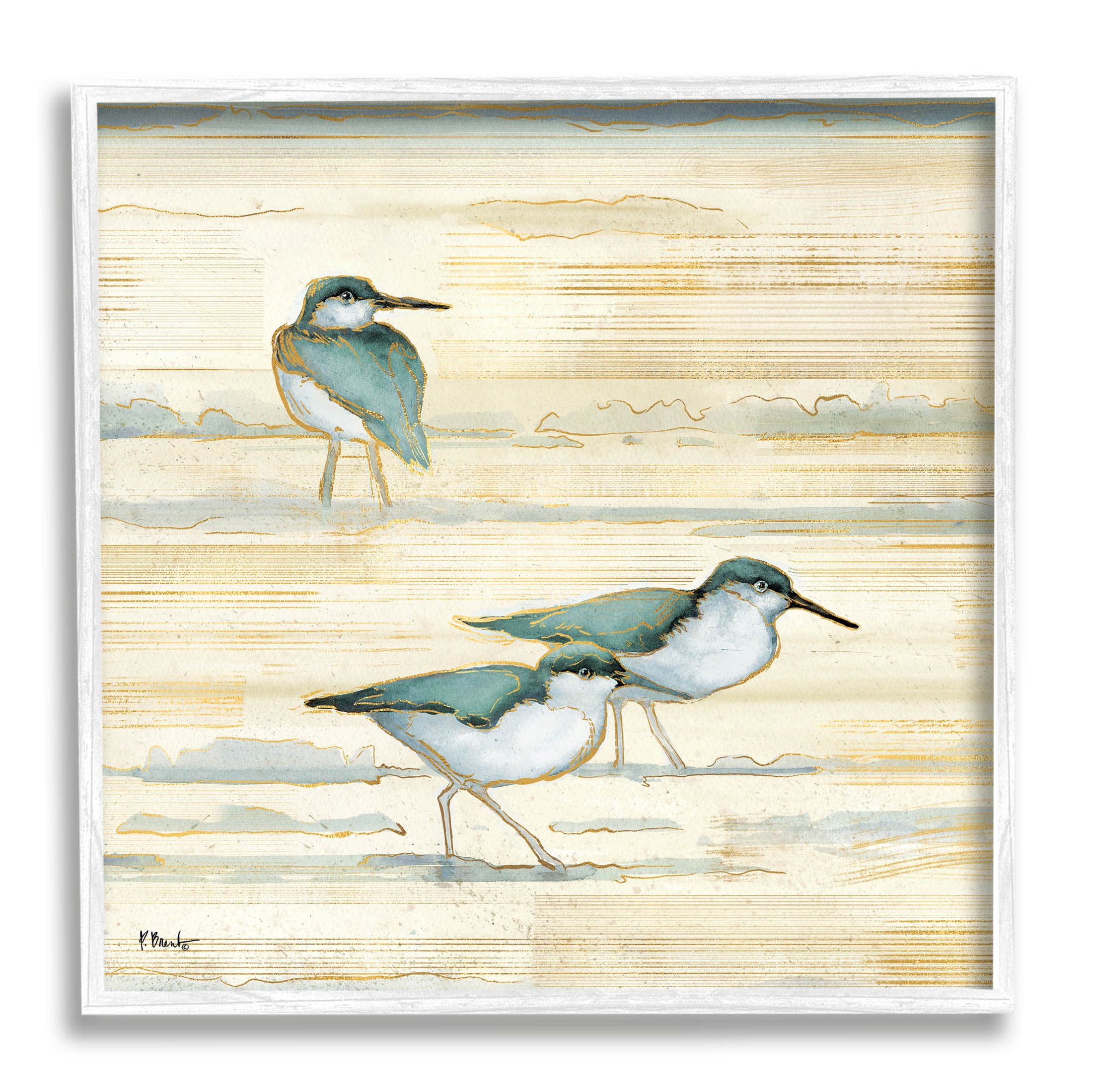 Stupell Industries Oceanside Sandpipers Beach Birds Graphic Art White Framed Art Print Wall Art, Design by Paul Brent