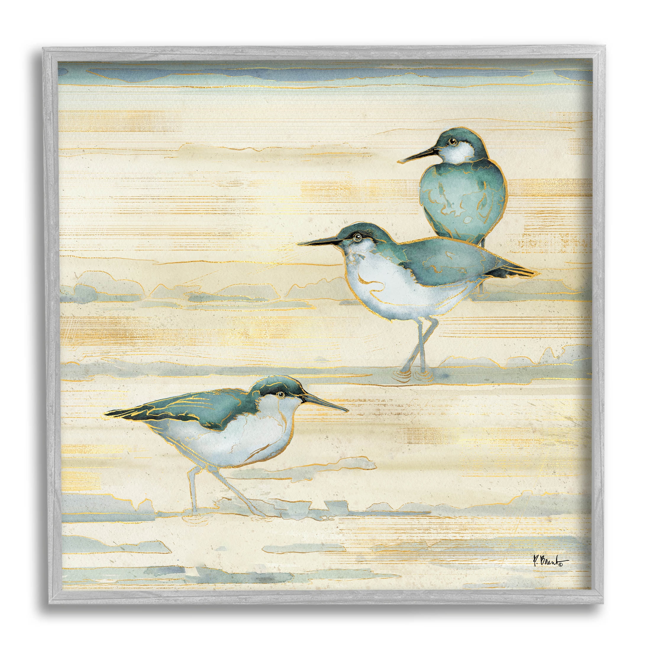 Stupell Industries Oceanside Sandpipers Summer Coast Graphic Art Gray Framed Art Print Wall Art, Design by Paul Brent