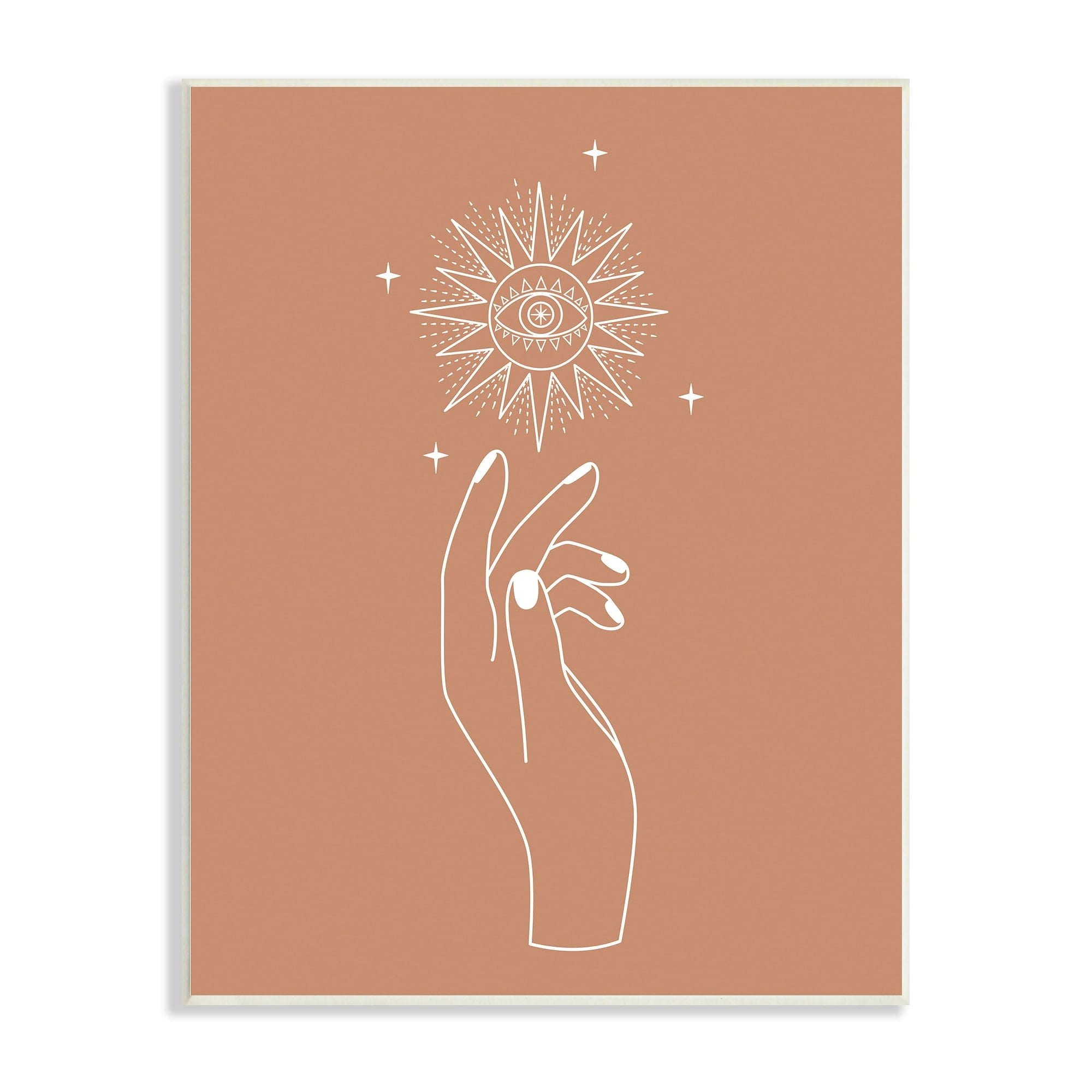 Stupell Industries Ochre Hand Reaching Solar Stars Astral Design Wood Wall Art, 13 x 19, Design by JJ Design House LLC