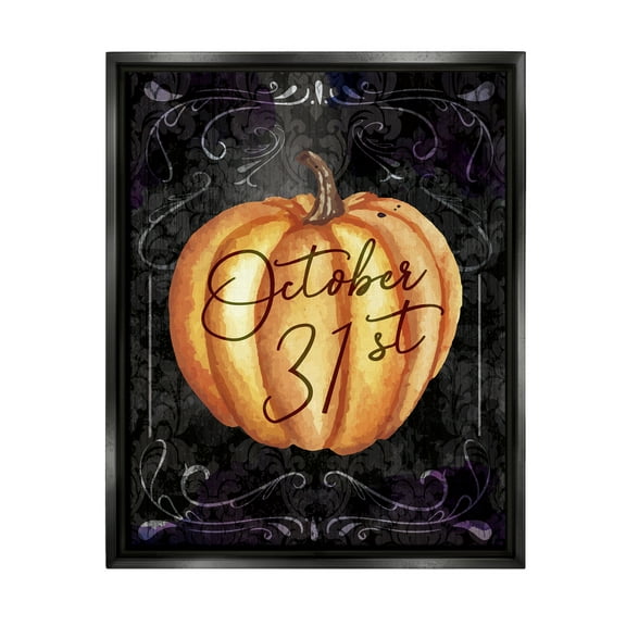 Stupell Industries October 31st Halloween Pumpkin Holiday Painting Black Floater Framed Art Print Wall Art