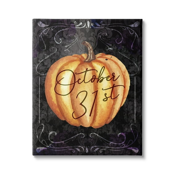 Stupell Industries October 31st Halloween Pumpkin Holiday Painting Gallery Wrapped Canvas Print Wall Art