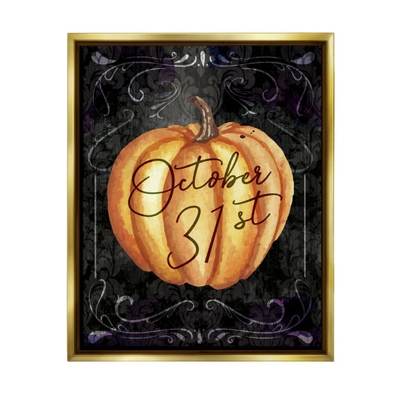 Stupell Industries October 31st Halloween Pumpkin Holiday Painting Gold Floater Framed Art Print Wall Art
