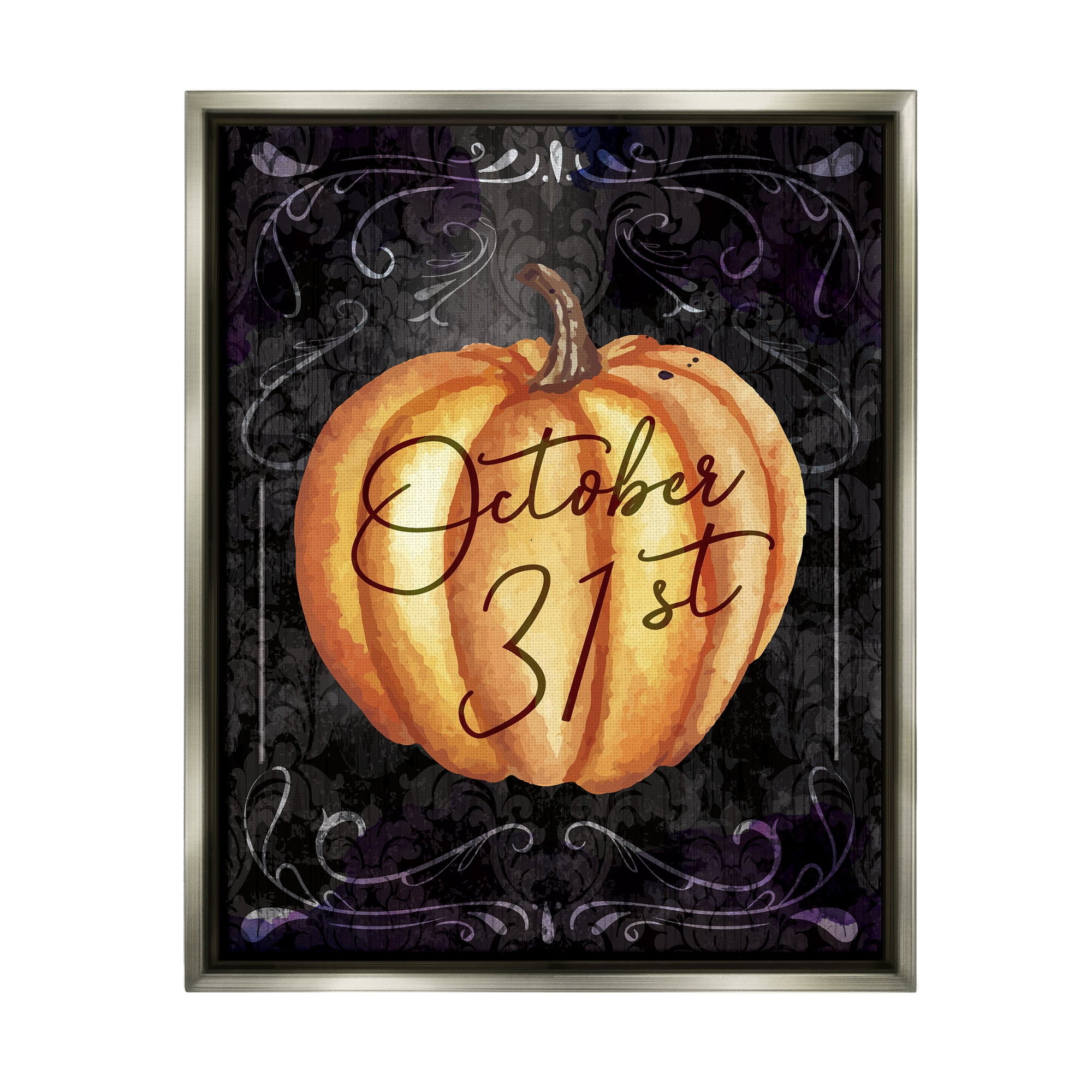 Stupell Industries October 31st Halloween Pumpkin Holiday Painting Gray Floater Framed Art Print Wall Art