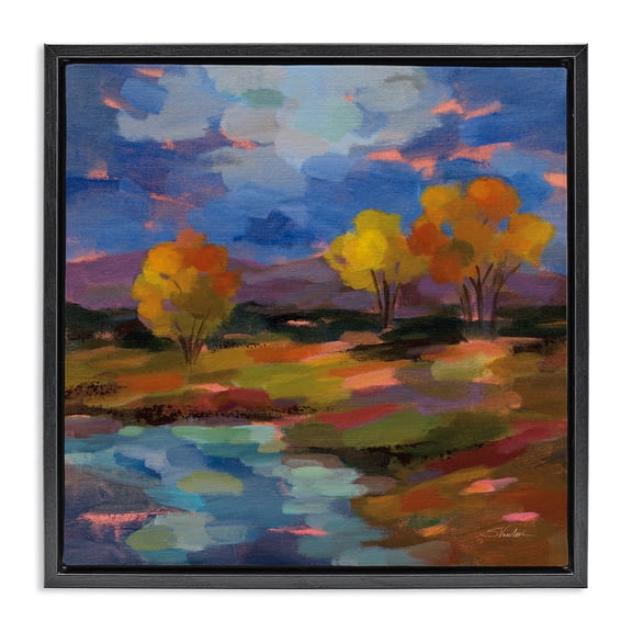 Stupell Industries October Glow Lakeside Reflection Black Framed Floater Canvas Wall Art, design by Silvia Vassileva