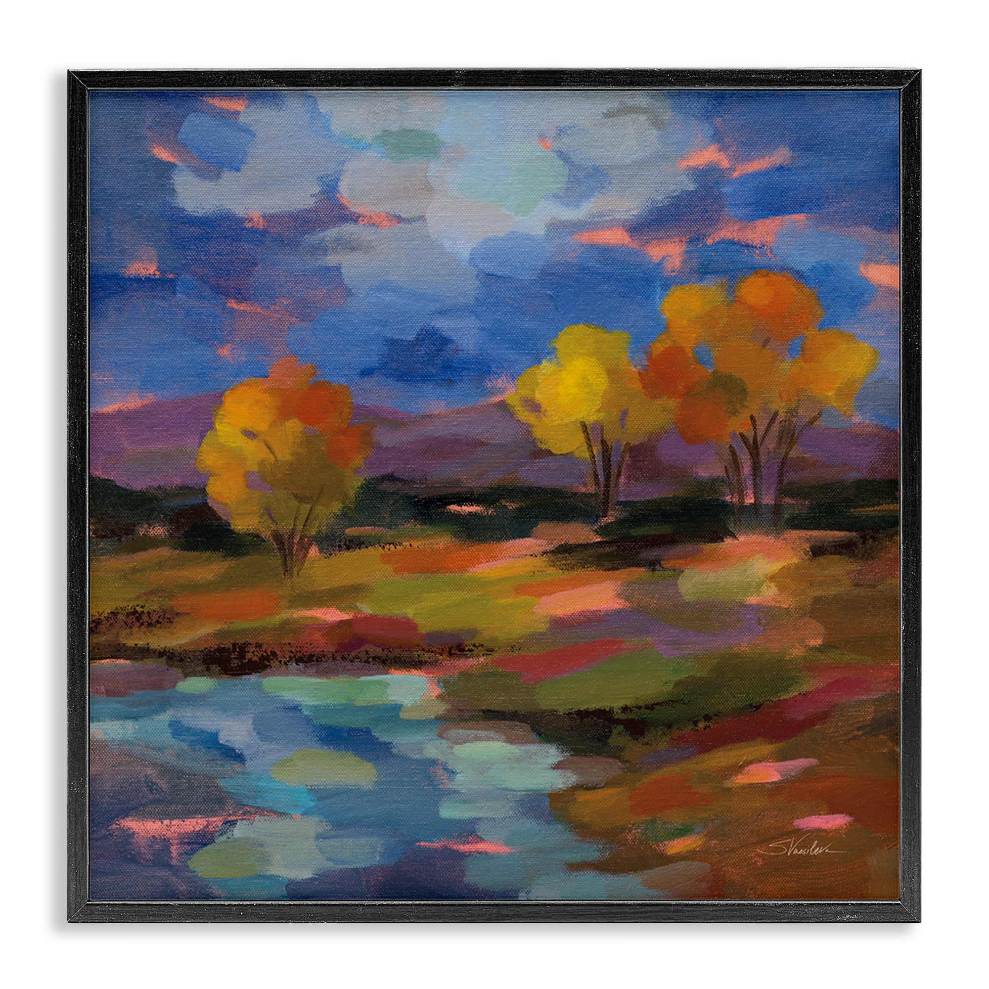 Stupell Industries October Glow Lakeside Reflection Black Framed Giclee Art, design by Silvia Vassileva