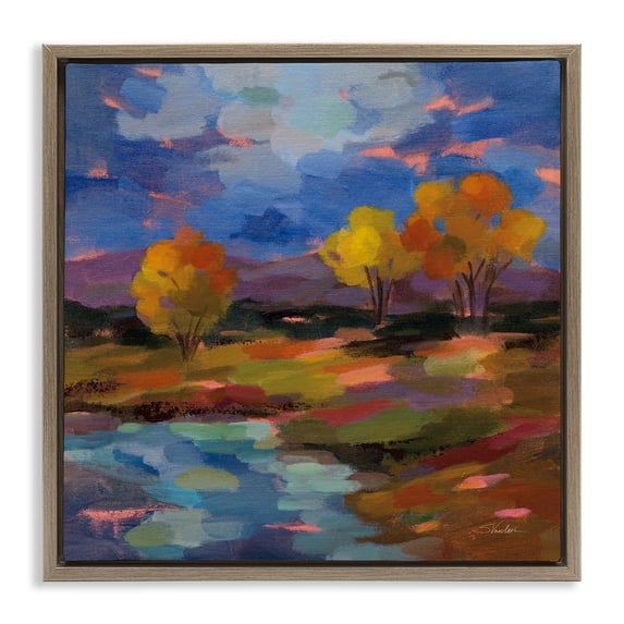 Stupell Industries Contemporary October Glow Lakeside Reflection Brown Floating Frame Canvas Art, 25 x 25, by Silvia Vassileva