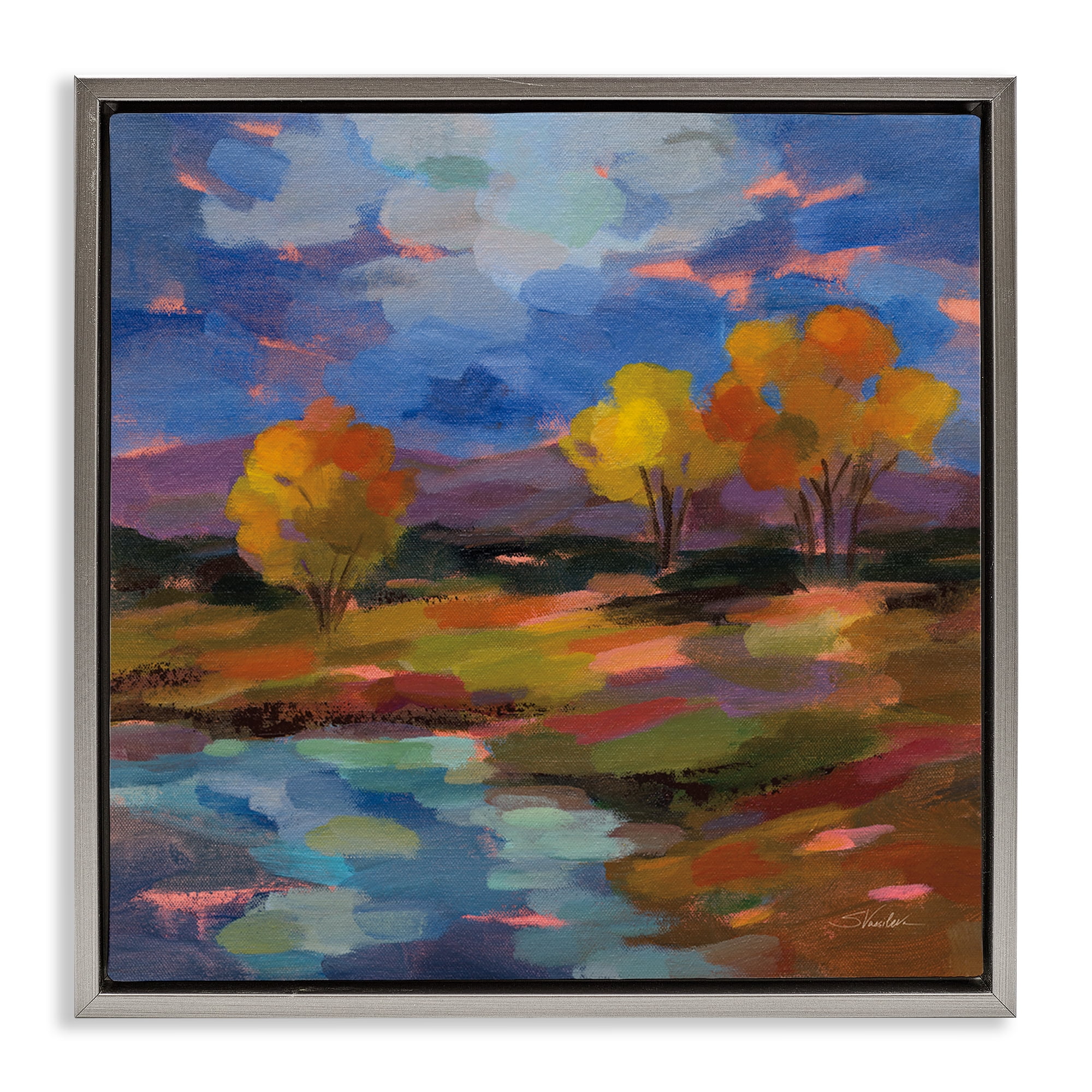 Stupell Industries October Glow Lakeside Reflection Gray Framed Floater Canvas Wall Art, design by Silvia Vassileva