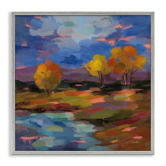Stupell Industries October Glow Lakeside Reflection Gray Framed Giclee Art, design by Silvia Vassileva
