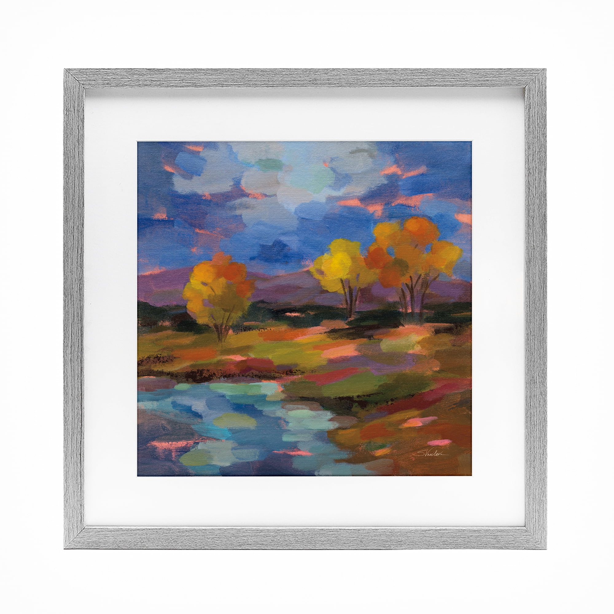 Stupell Industries October Glow Lakeside Reflection Gray Framed Print Under Glass, design by Silvia Vassileva