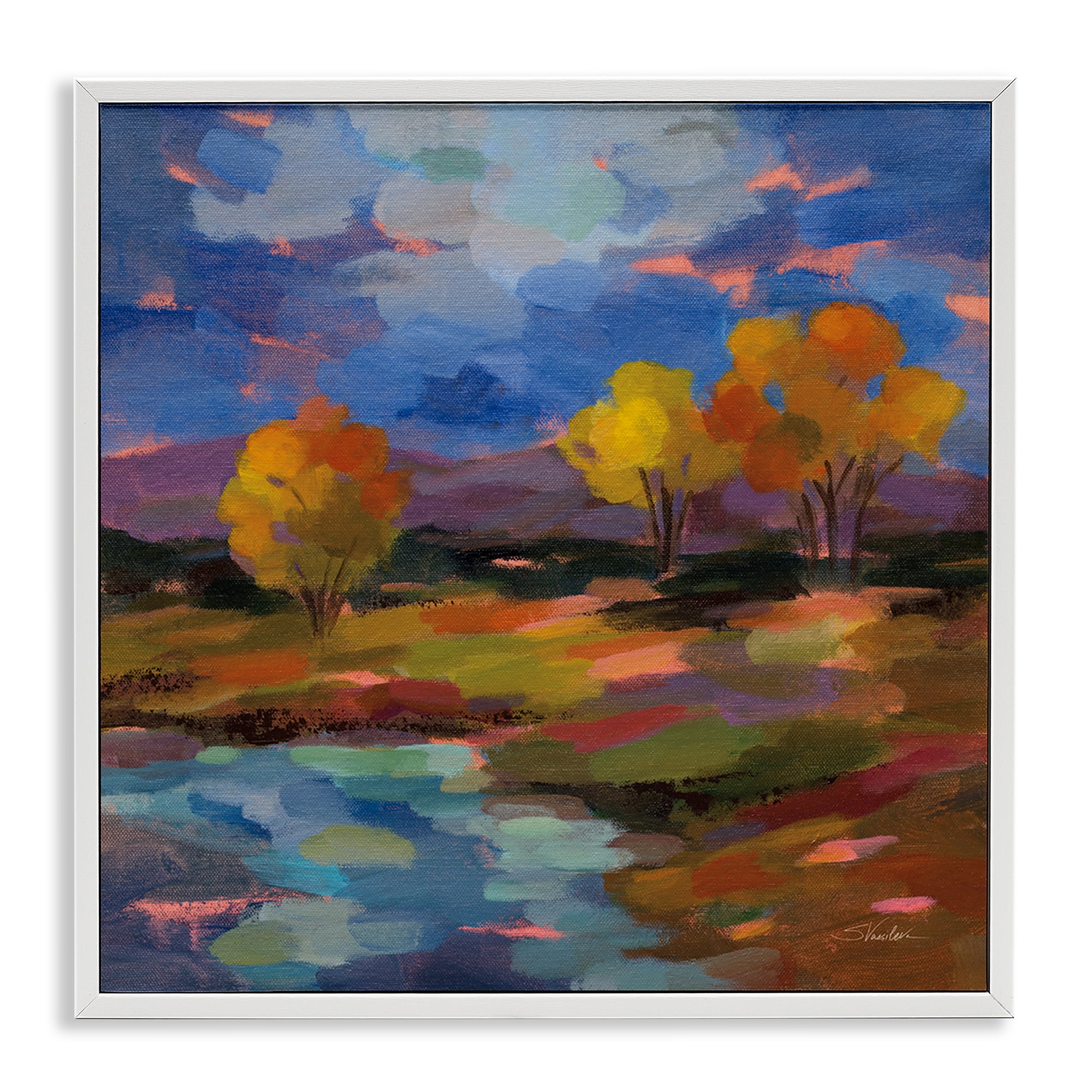 Stupell Industries October Glow Lakeside Reflection White Framed Giclee Art, design by Silvia Vassileva