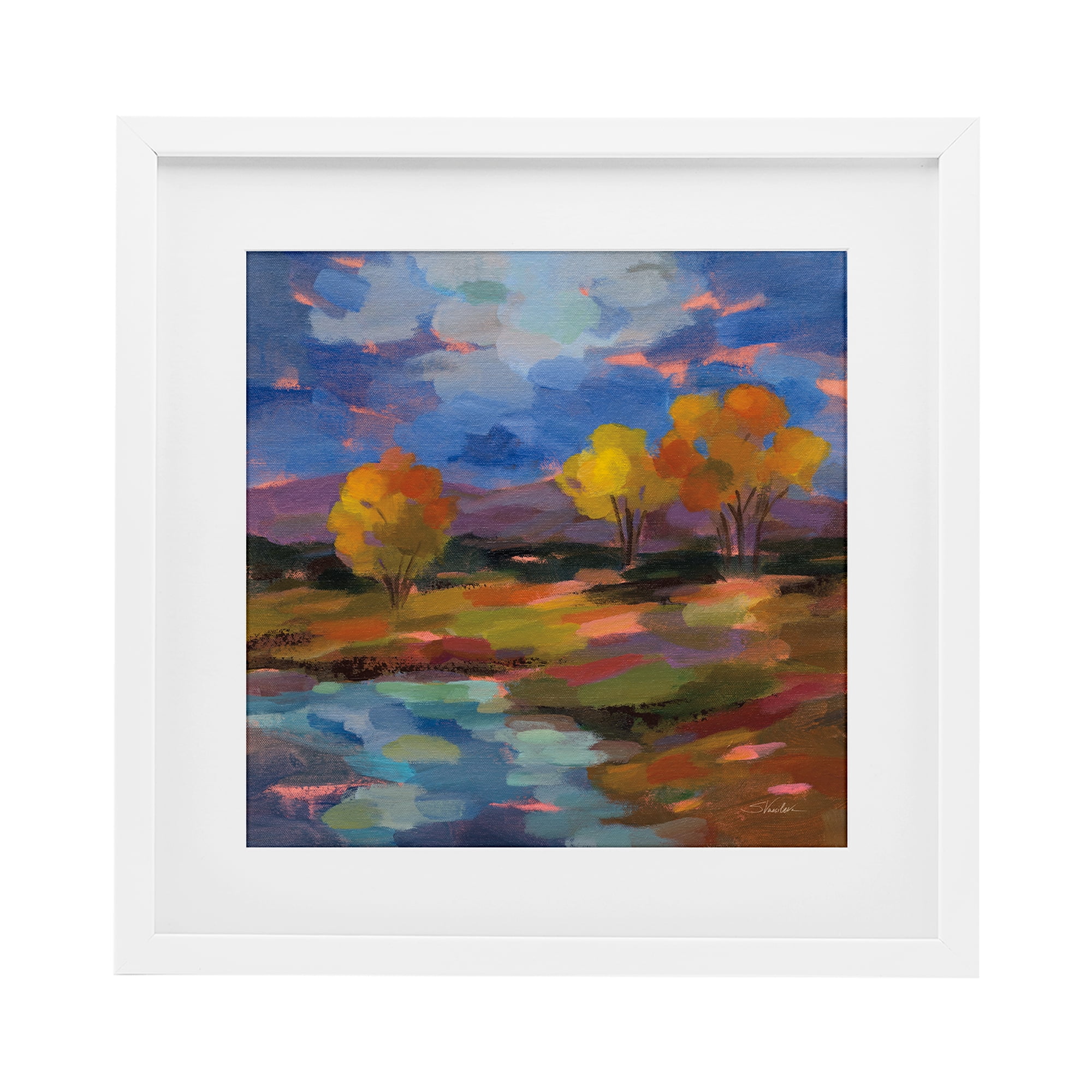 Stupell Industries October Glow Lakeside Reflection White Framed Print Under Glass, design by Silvia Vassileva