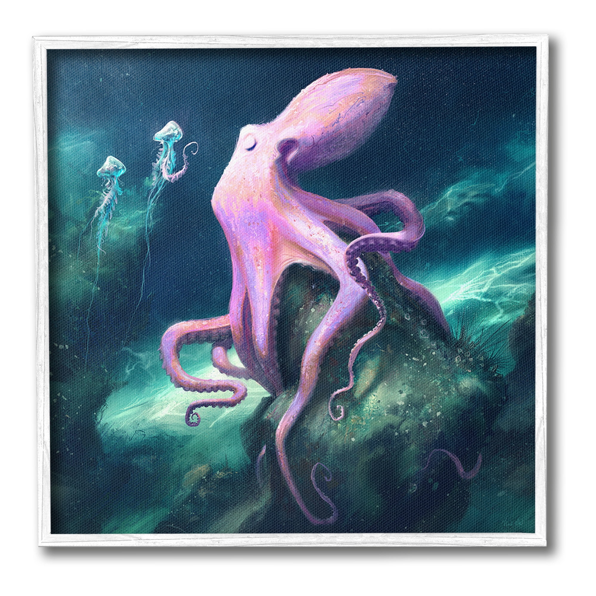 Stupell Industries Octopus & Jellyfish Friends Animals & Insects Painting White Framed Art Print Wall Art, 12 x 12