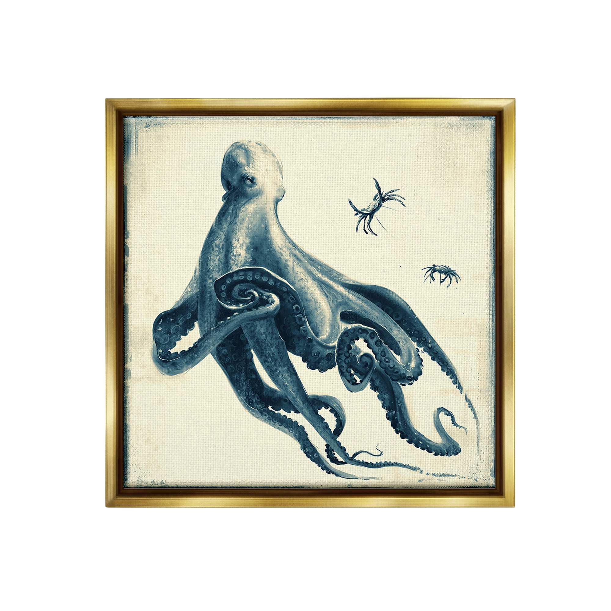 Stupell Industries Octopus & Sea Critters Animals & Insects Painting Gold Floater Framed Canvas Art Print Wall Art, 25 x 25