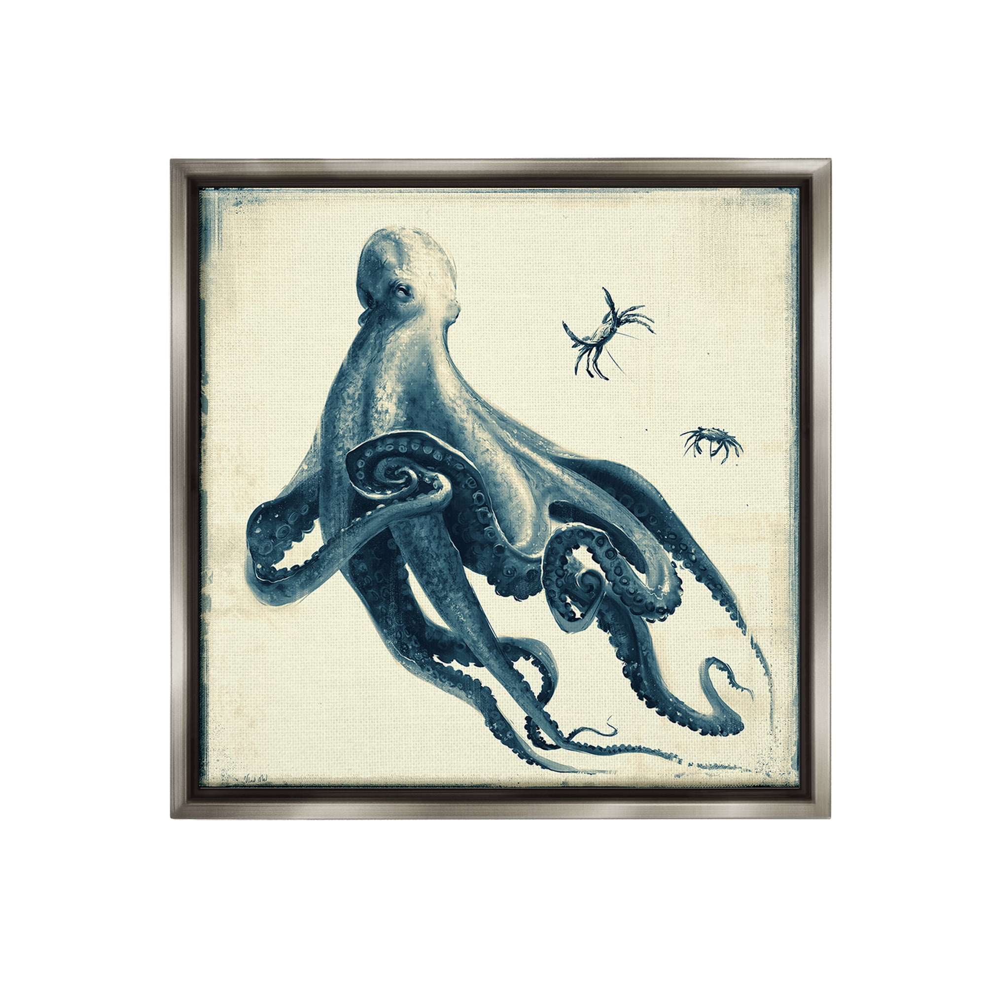 Stupell Industries Octopus & Sea Critters Animals & Insects Painting Gray Floater Framed Canvas Art Print Wall Art, 18 x 18