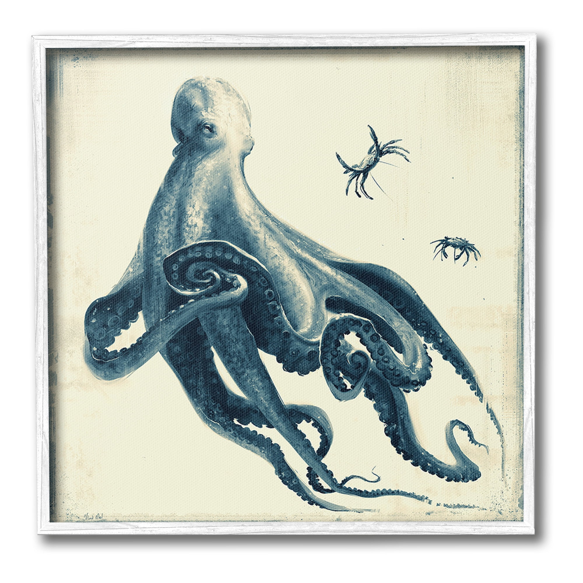 Stupell Industries Octopus & Sea Critters Animals & Insects Painting White Framed Art Print Wall Art, 17 x 17