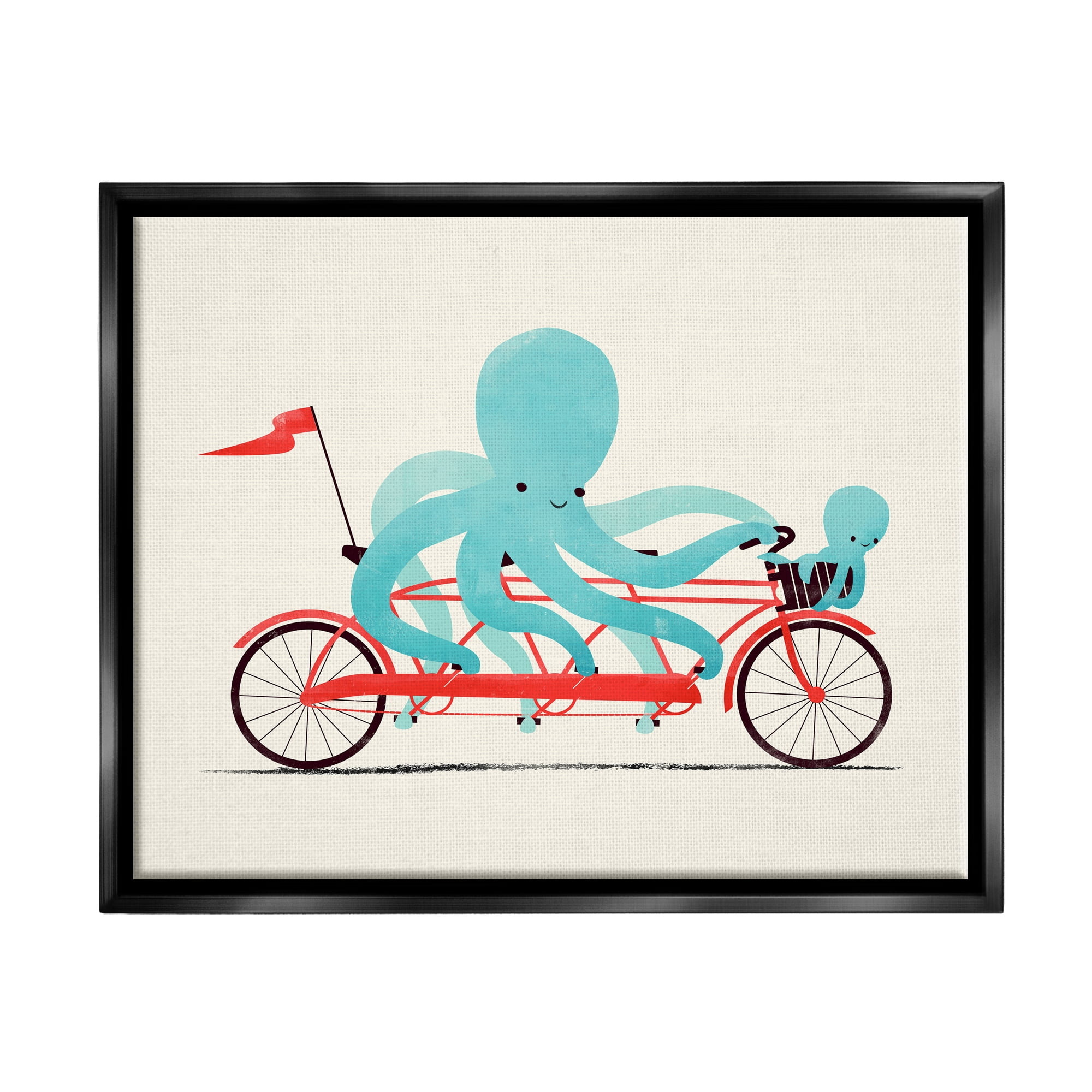 Stupell Industries Octopus Tandem Bicycle Animals & Insects Painting Black Floater Framed Canvas Art Print Wall Art, 31 x 25