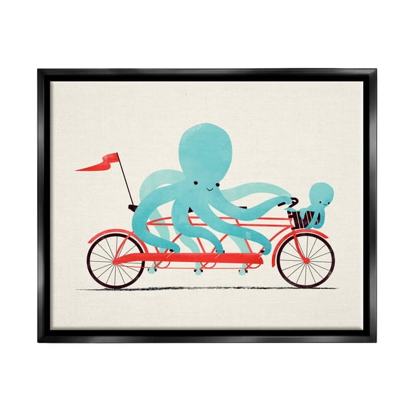 Stupell Industries Octopus Tandem Bicycle Animals & Insects Painting Black Floater Framed Canvas Art Print Wall Art, 31 x 25