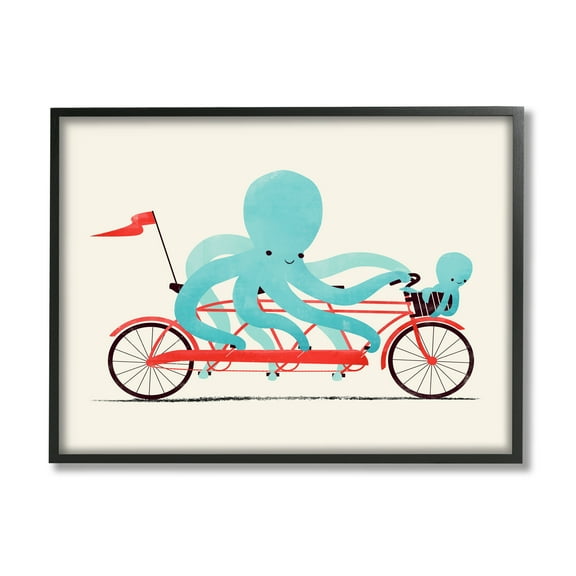 Stupell Industries Octopus Tandem Bicycle Animals & Insects Painting Black Framed Art Print Wall Art, 14 x 11