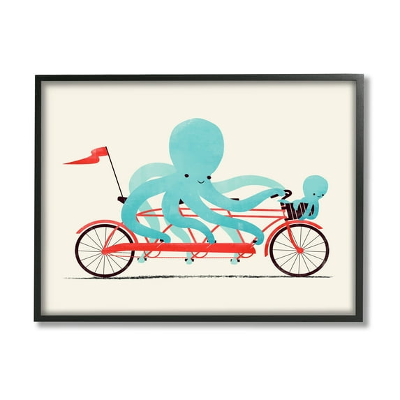 Stupell Industries Octopus Tandem Bicycle Animals & Insects Painting Black Framed Art Print Wall Art, 30 x 24