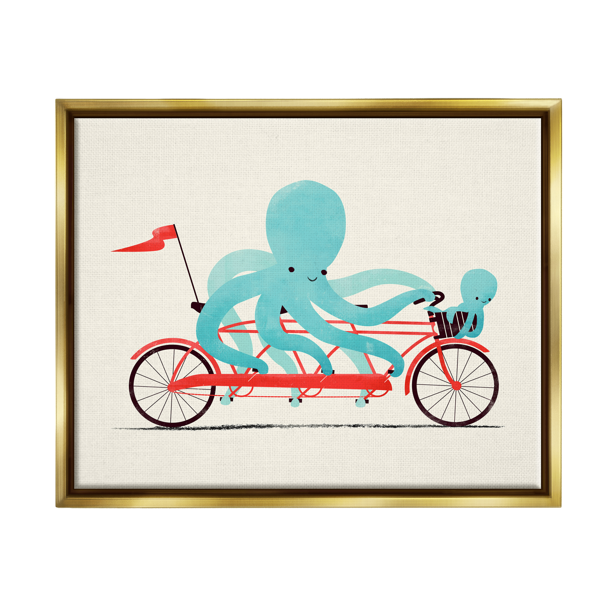 Stupell Industries Octopus Tandem Bicycle Animals & Insects Painting Gold Floater Framed Canvas Art Print Wall Art, 31 x 25