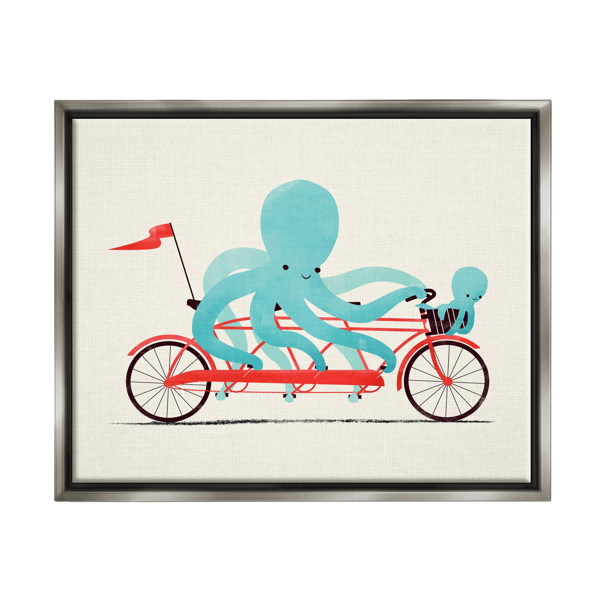 Stupell Industries Octopus Tandem Bicycle Animals & Insects Painting Gray Floater Framed Canvas Art Print Wall Art, 21 x 17