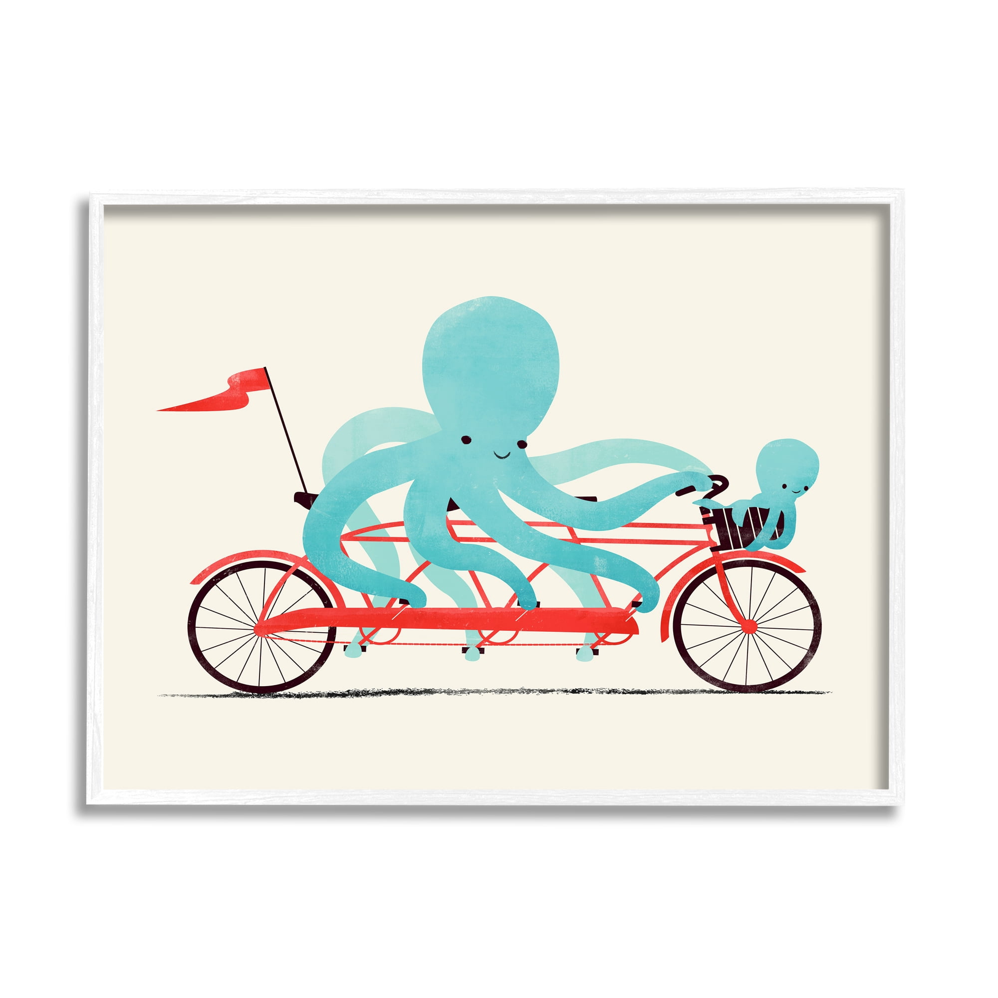 Stupell Industries Octopus Tandem Bicycle Animals & Insects Painting White Framed Art Print Wall Art, 14 x 11