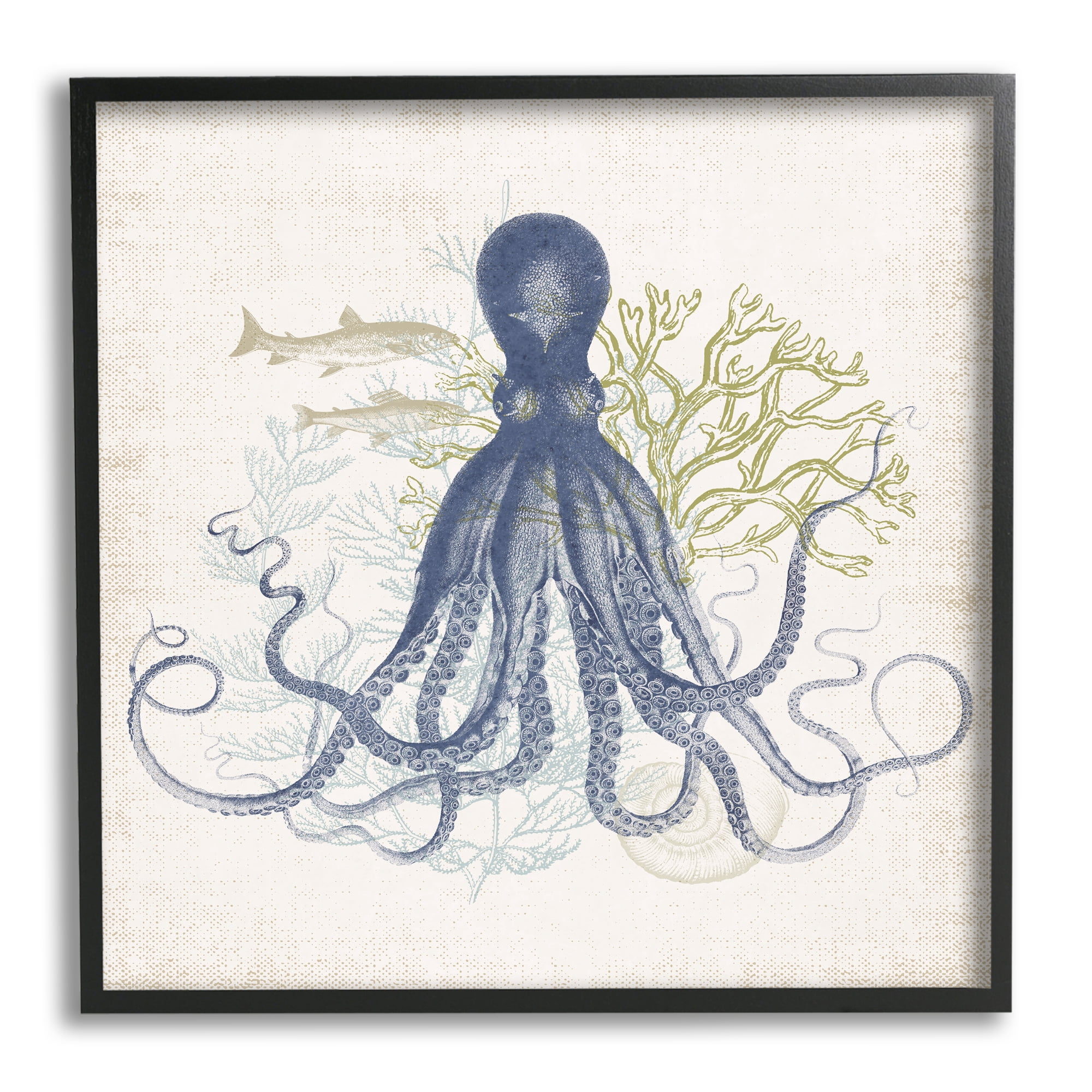 Stupell Industries Octopus Tentacles Layered Fish & Ocean Botanicals Graphic Art Black Framed Art Print Wall Art, Design by Victoria Barnes
