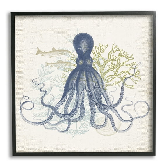 Stupell Industries Octopus Tentacles Layered Fish & Ocean Botanicals Graphic Art Black Framed Art Print Wall Art, Design by Victoria Barnes