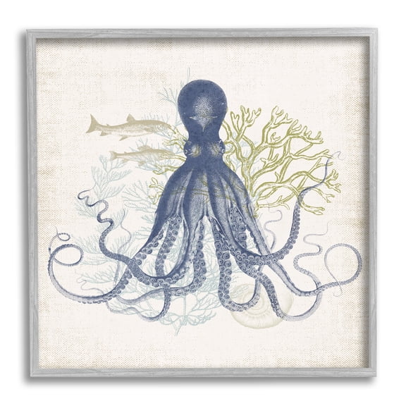 Stupell Industries Octopus Tentacles Layered Fish & Ocean Botanicals Graphic Art Gray Framed Art Print Wall Art, Design by Victoria Barnes