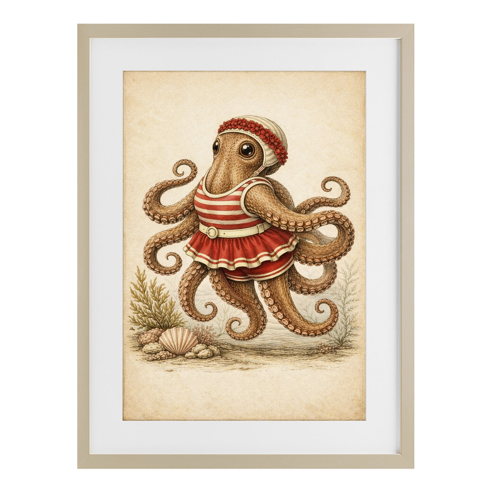 Stupell Industries Octopus of Maritime Bathing Society Birch Framed Print Under Glass, design by Grotto Studios