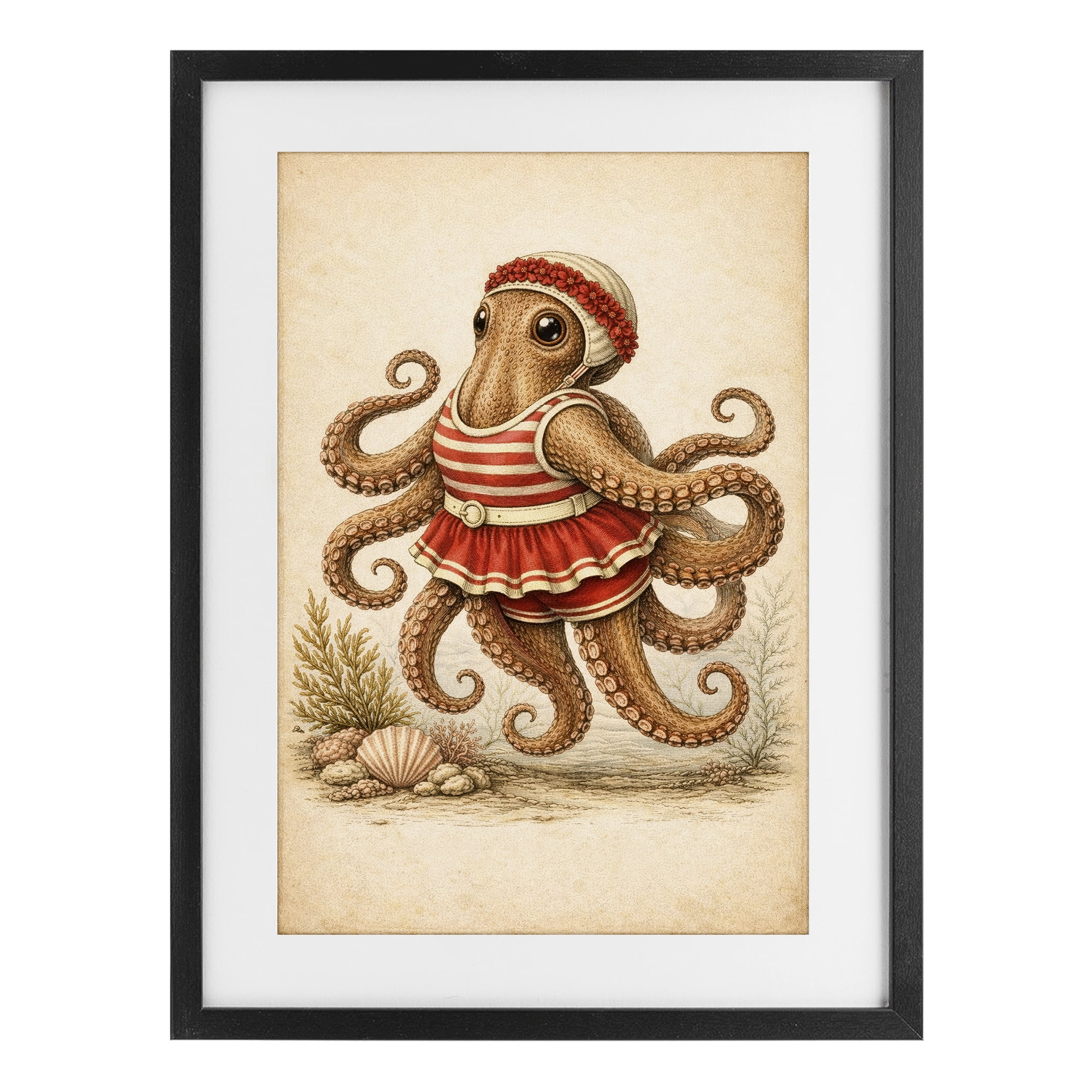 Stupell Industries Octopus of Maritime Bathing Society Black Framed Print Under Glass, design by Grotto Studios