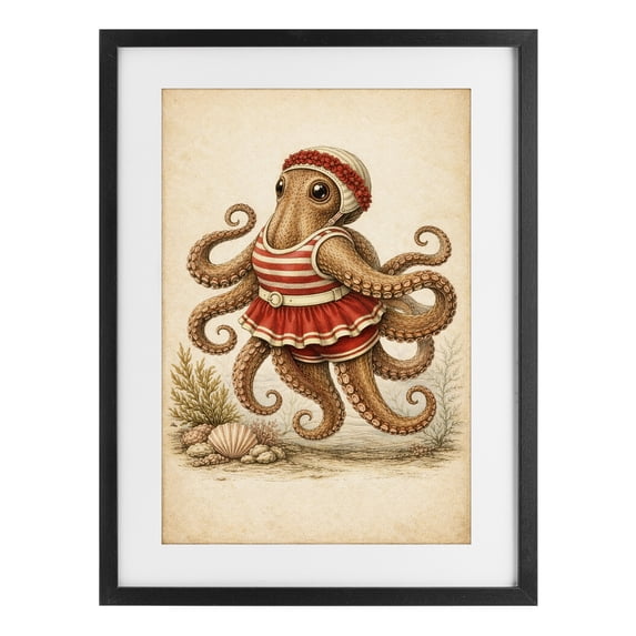 Stupell Industries Eclectic Octopus of Maritime Bathing Society Black Framed Print Under Glass, 14 x 20, by Grotto Studios